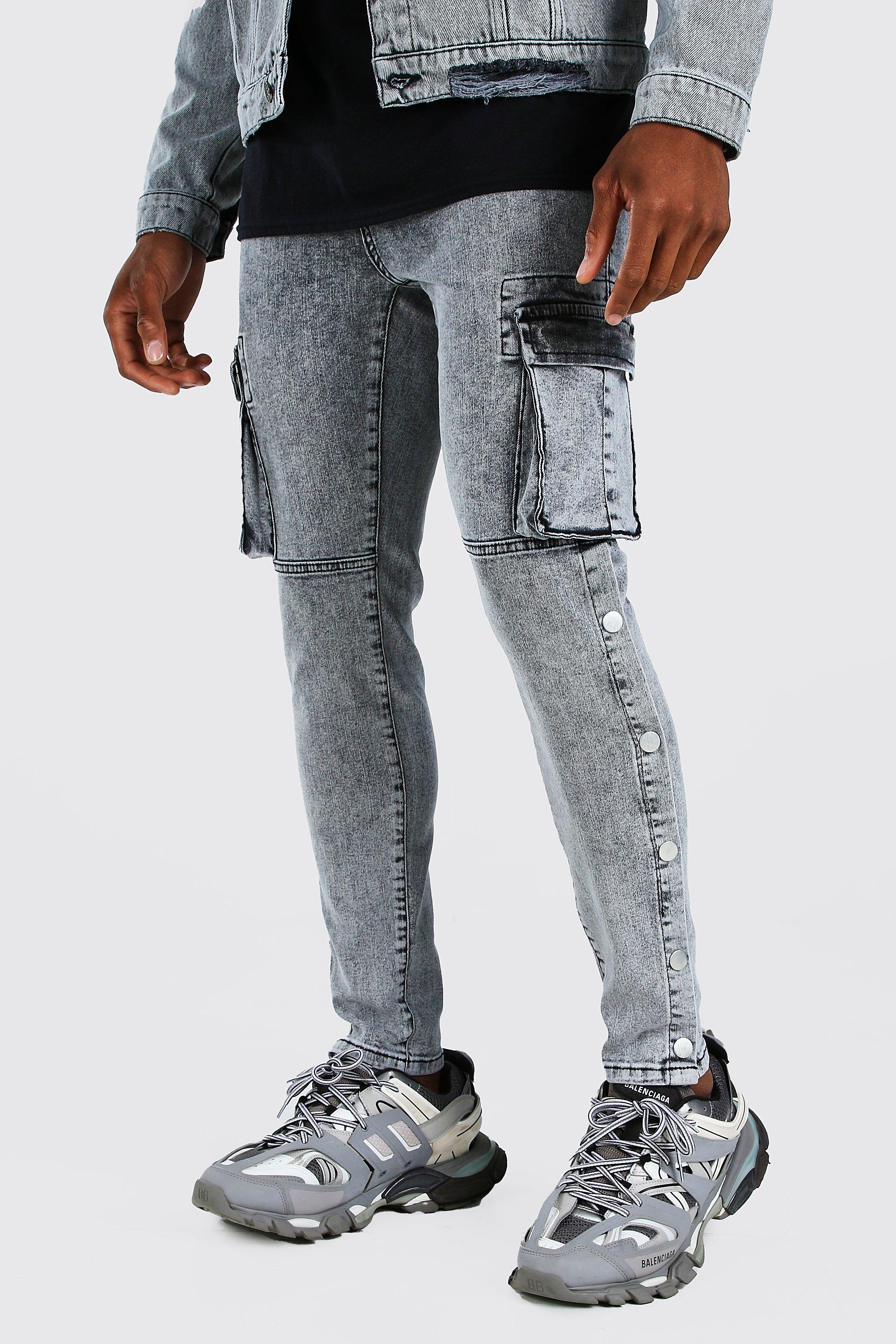 Silver skinny cargo jeans store